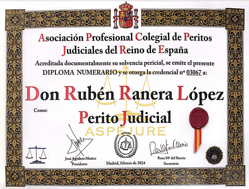 diploma perito judicial ruben ranera RYD